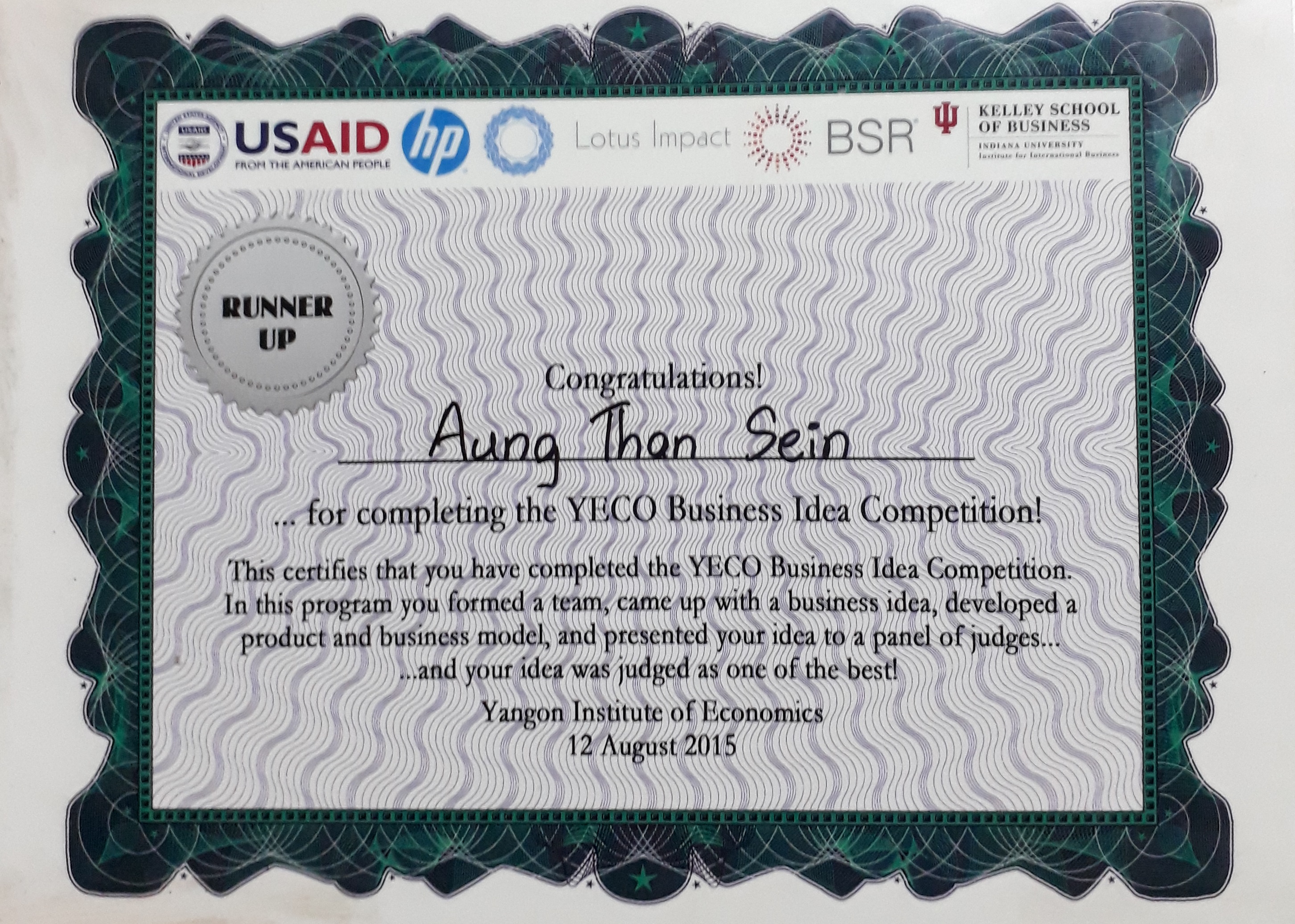 YUECO Business Idea Competition Runner up